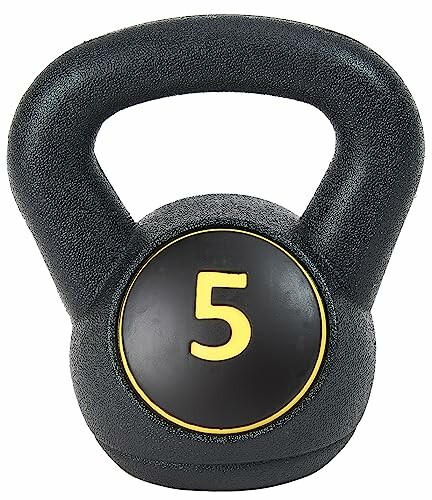 Black kettlebell with a yellow number 5