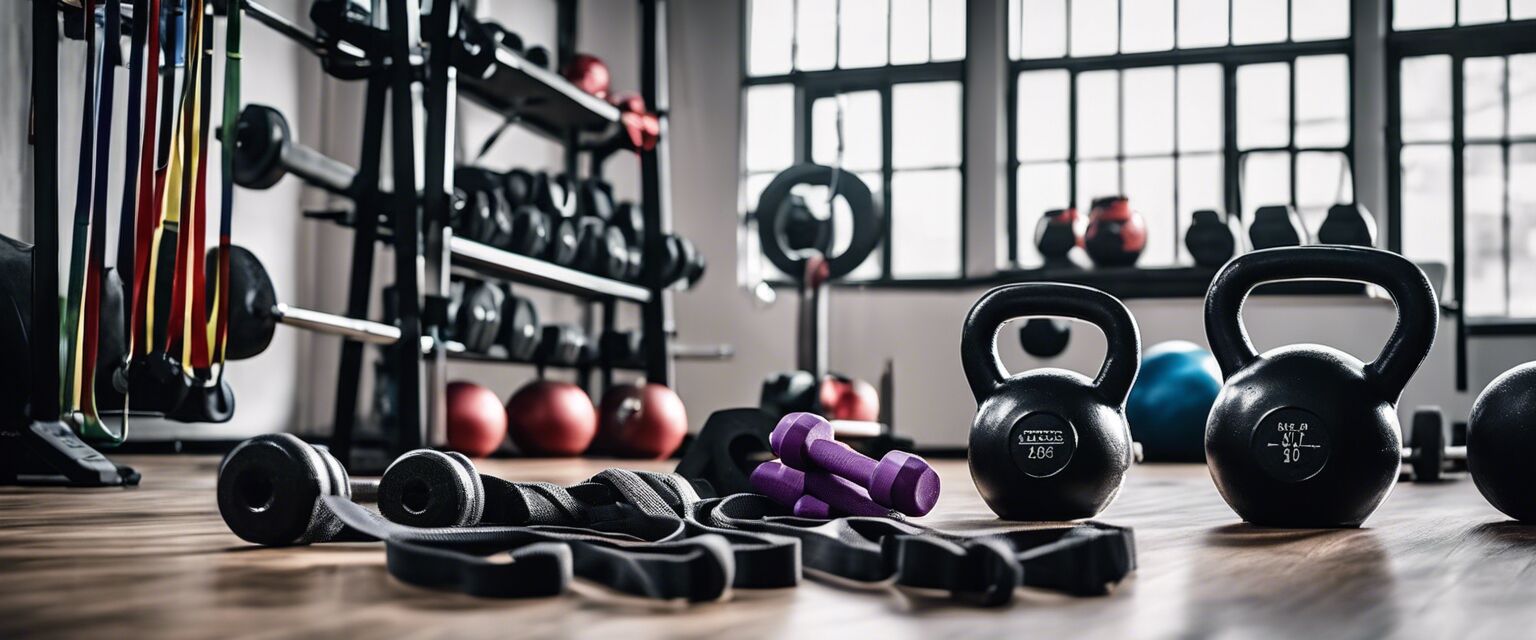 Collection of strength training equipment