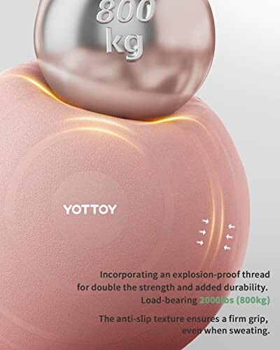 Yottoy exercise ball demonstrating strength and durability with 800kg load.